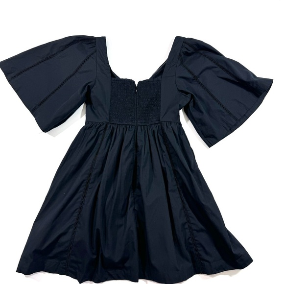 New Abercrombie Cutout Poplin Mini Dress Black Smocked Back - Picture 3 of 8